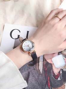 Bestselling Quartz Women's Watch, Round Compact Design, Business Casual Elegant Luxury Petite Girly PU Strap Battery Wristwatch, Multi-Color Gradient, Versatile, Student/Holiday Gift For Friends - Multicolor - View 3