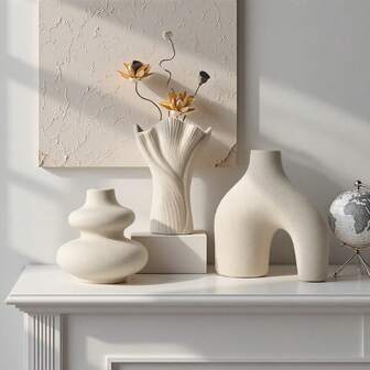 Juego de 3 jarrones de cerámica modernos y minimalistas de estilo nórdico para decoración del hogar, sala de estar, escritorio, mesa de comedor, arreglos florales, decoración de oficina y bodas