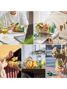 1pc 32oz Mason Jar Salad Container With Side Spout And Leak-Proof Lid - Microwave, Dishwasher & Fridge - Sealed Salad Jar With Dressing Cup, Stackable Design For Meal Prep, Lunch, Dinner, Office Use