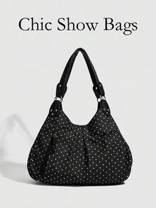 Niche Design Polka Dot Canvas Bag Women 2025 New Commuter Shoulder Bag Large Capacity Tote Bag Casual Underarm Bag - Black - View 1