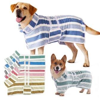 Quick Drying Dog Bathrobe, Striped Dog Towel Bathrobe, Absorbent Pet Bathrobe With Adjustable Waistband, Super Soft Material