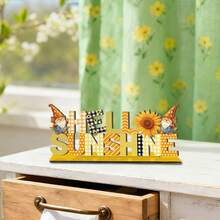 Decoración de madera con tema de girasoles de primavera, artesanía creativa para decoración de escritorio/balcón/fiesta de primavera/decoración suave para floristería, delicia artística