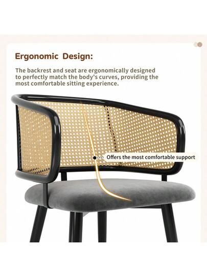 Dining Chairs, Chairs Rattan Backrest, Fluwelen Cushion Seat, Com Tafel Breathable, Moderne Restaurants, Living Rooms Cafes view 10