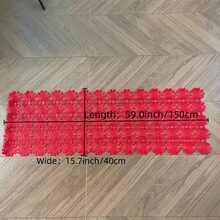 1pc Red Holiday Table Runner, Hollow Sunflower Lace Trim Table Runner, Party Tablecloth, Elegant Embroidered Rectangular Tabletop Cover Fabric, Polyester, Decor For Restaurant, Kitchen, Living Room, Cafe, Home Goods, Christmas, New Year, Valentine's Day And Other Holidays, Best Gift, Multiple Sizes Available - Red - View 17