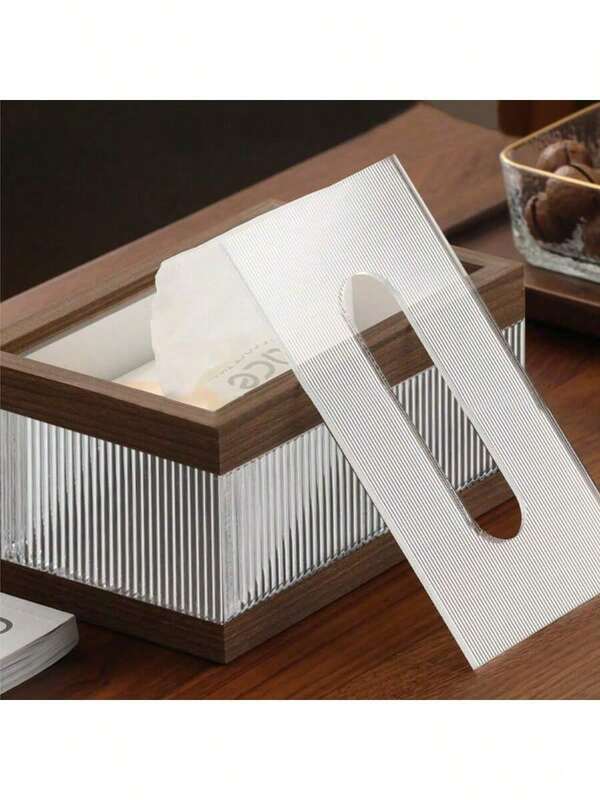 1 Piece Home Napkin Holder, Chinese Tidy Tissue Box, Desktop Napkin Storage Box (With Acrylic Cover), Stripe Pattern, Bathroom, Office, Desktop Nightstand Tissue Holder, Suitable For Home And Restaurant, Napkin Holder, Desktop Storage Box
