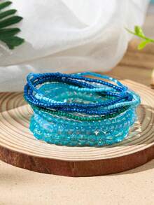 10pcs Bohemian Style Beaded Bracelet Set For Women, Colorful Crystal Beads Bracelet Stack, Accessories For Daily Use And Vacation - Blue - View 12
