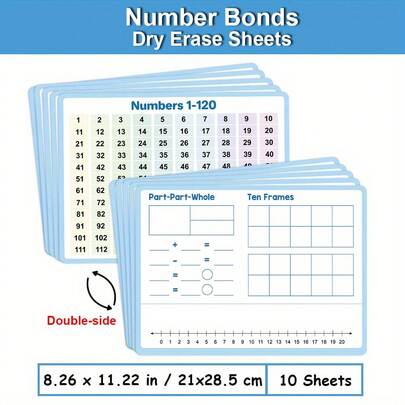 Lachilly Tabla de números del 1 al 120 con pizarra borrable en seco, herramienta de aprendizaje de matemáticas de suma y resta para niños, herramienta de asistencia para actividades preescolares de matemáticas para niños, tabla borrable por ambos lados, recursos educativos para el hogar y el aula