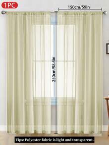 1pc Sheer Voile Curtain, Lightweight Translucent Fabric For Sun Shading, Heat Insulation And Light Filtering, With Rod Pocket Top Design, Suitable For Living Room, Bedroom, Balcony Decoration | Autumn Decor - Beige - View 15
