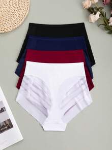 4pcs Set Solid Color Mesh Hollow High Waist Sexy & Comfortable Ladies Briefs - Multicolor - View 5