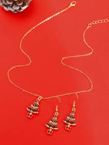 1 Set Elegant Minimalist Casual European & American Holiday Vibe Christmas Tree Necklace & Earrings Set