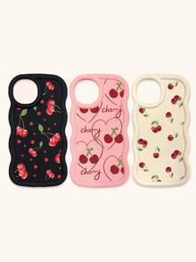 White Pink Black Milky White Creative Wavy Texture 3pcs Cherry Pattern Shockproof Phone Cases Fashion Phone Cases Compatible With IPhone & Galaxy Phones Spring Gift Case,International Version, Not The Domestic Version - Multicolor - View 14