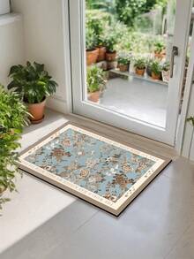 1pc Diatomite Kitchen Mat, Elegant Blue Floral Pattern, Cushioned Anti-Fatigue Kitchen Rug, Absorbent & Non-Slip, Suitable For Kitchen, Bathroom, Entryway, Laundry Room - Multicolor - View 6