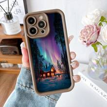 Cubierta de teléfono con borde protector gris oscuro diseño de casa en la nieve aurora boreal en bosque invernal para uso diario y viajes - Café integral - Ver 7