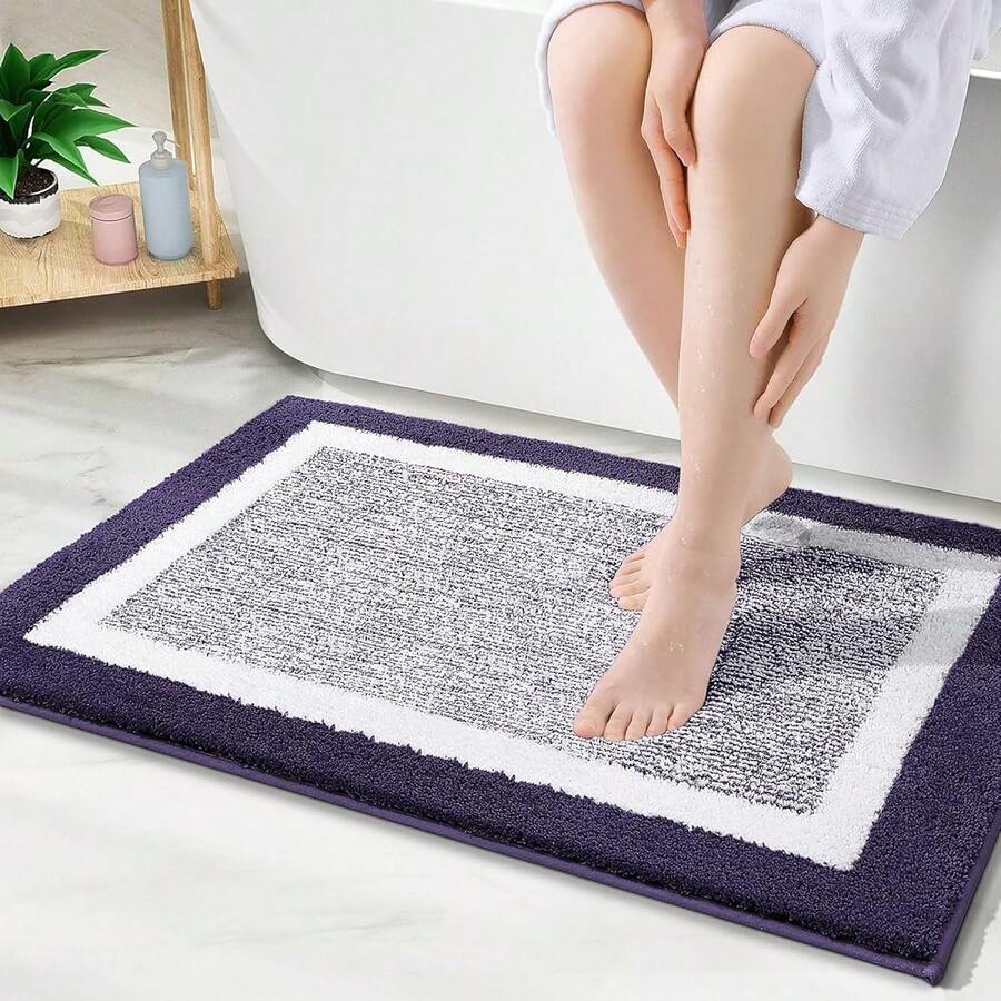 Bathroom Rugs 30x20, Extra Soft And Absorbent Microfiber Bath Mat, Non-Slip, Machine Washable, Quick Dry Shaggy Bath Carpet, Suitable For Bathroom Floor, Tub, Shower (Medium, Purple){Inchcolor_nameinch:InchPurpleandWhiteinch,Inchsize_nameinch:Inch30\Inchx20\Inchinch} - PurpleandWhite - View 1