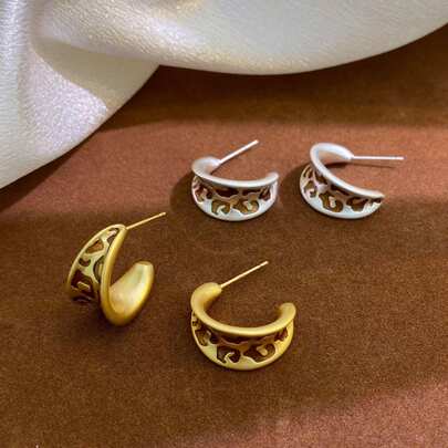 زوج من أقراط الأذن المعدنية بشكل قطرة الماء على شكل حرف C عصرية