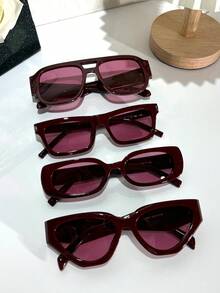 1pc Small Frame Various Shapes Fashion Glasses Retro Personalized Versatile Men's And Women's Fashion Glasses Wine Red Glasses Suitable For Daily Wearing Street Photography Jealousy Ah Travel Summer Beach Accessories Women's Accessories Autumn And Winter Outfit Festival/Birthday/Girlfriend Gift - 酒紅色 - 查看 3
