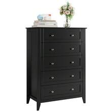 5 Chest Of Drawer Dresser, Modern And Stylish Dresser, Deep Drawers And Nickel Round Handle, Wood Organizer Dresser With Ample Storage Space For Bedroom, Living Room, Entryway - 黑色 - 查看 3