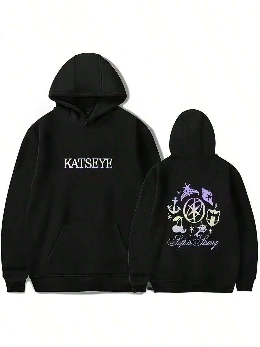 2025 Katseye Men & Women Casual Oversize Hoodies Long Sleeve Pullovers Thicken Couple Hoodie Hooded Sweater Velvet Couple Clothe |   Shark & Letter Printed Drawstring Hoodie, Casual Long Sleeve Pocket Hoodie, Sweatshirt, Women's Clothing, Machine Washable, Halloween, Christmas GiftsFashionable Women's Clothing | - 黑與白 - 查看 1