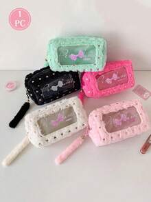 1 قطعة حقيبة قلم رصاص سعة كبيرة بتصميم عقدة الفراشة بسيط على الطراز الكوري، حقيبة تخزين قرطاسية عصرية، منظم للطلاب