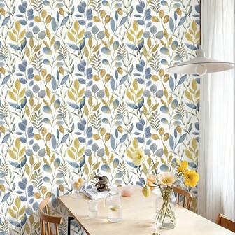 1 rulle elegant vintage självhäftande tapet - akvarell blått och bladguldmönster, skalbar och självhäftande, vattentätt kontaktpapper, avtagbar klistermärke för vardagsrum, sovrum, matsal, hall, heminredning, skåp, nisch, bokhylla, bordsskiva, möbelrenovering, gör-det-själv, hyresgästvänlig, juldekorationspresent