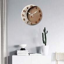 Wooden Clock Moon - Themed Wooden Round Wall Clock Minimalist Decor Home Living Room Wall Art Decor Wooden Silent Non-Ticking Wall Clock, Battery Powered, Decoration 2025 - 黑色 - 查看 6