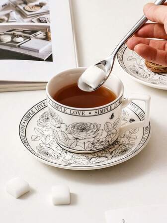 1pc Vintage French Style Coffee Cup & Saucer Set, Rose Garden Plate, High-Quality Afternoon Tea, Milk Mug, Gift Box Set, Suitable For Restaurants, Milk Tea Shops, Bedrooms, Best Friends, Gifts, Christmas Gifts