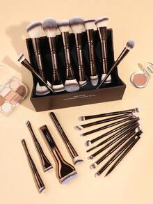 MAANGE 16/17/22/38pcs Professional Makeup Brush Set, Includes Dual-Ended Travel Makeup Brushes + Storage Bag, Contains Foundation Brush, Face Brush, Highlighter Brush, Powder Brush, Blush Brush, Concealer Brush, Contour Brush, Nose Brush, Eye Shadow Brush, Eyeliner Brush, Eyebrow Brush And Detail Brush, Suitable For Home Or Travel Use, Applicable For Liquid, Cream And Powder Products, Can Be Used For Stippling, Blending And Facial Care, An Ideal Gift For Women And Girls - Coffee Brown - View 10