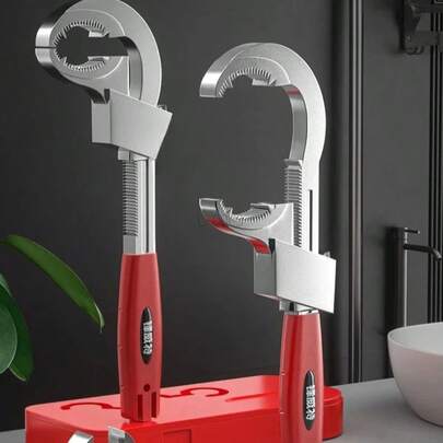 1 Set Large Capacity Bathroom Wrench, Multi-Functional Adjustable Pipe Wrench With 3-Slot Short Handle, Suitable For Sink Installation And Pipe Adjustment, Large Capacity Specialized Faucet Pliers, Compact Adjustable Aluminum Alloy Wrench, Kitchen & Bathroom Pipe Maintenance Assembly Tool Kit, Bathtub Drainage System Service Tools, Professional Plumber Work Tools