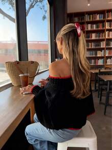 2025 Automne/Hiver Nouveau mode rétro Bloc de couleur Conception Jacquard Surdimensionné Lâche Tricot Graphique Chandail Femmes, Imprimé animal Hauts de base, Hauts pour sortir, Vêtements d'automne pour femmes, Femmes modestes, Femmes de fête, Femmes Y2K, Hauts pour sortir, Femmes de concert, Femmes pour le dîner