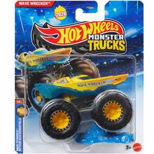 Hot Wheels 怪兽卡车玩具，鲨鱼恐龙狂暴龙，1:64 比例压铸车辆收藏玩具卡车，带巨型车轮，2026 版儿童及收藏家玩具车，合金野性大脚怪惯性男孩越野攀爬沙滩玩具车 1 件