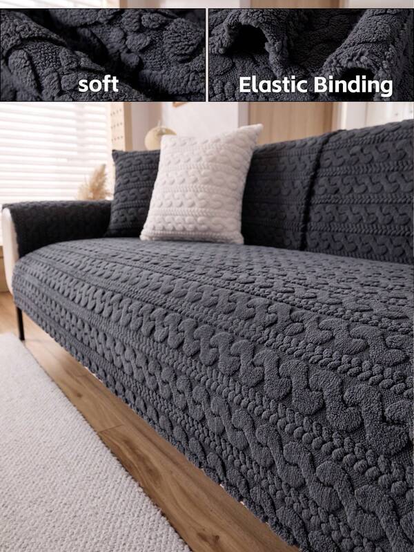 1pc Geometric Pattern Thick Soft Flannel Sofa Cushion, Non-Slip Pad, Washable Sofa Cover, Suitable For Living Room And Bedroom, Autumn/Winter
