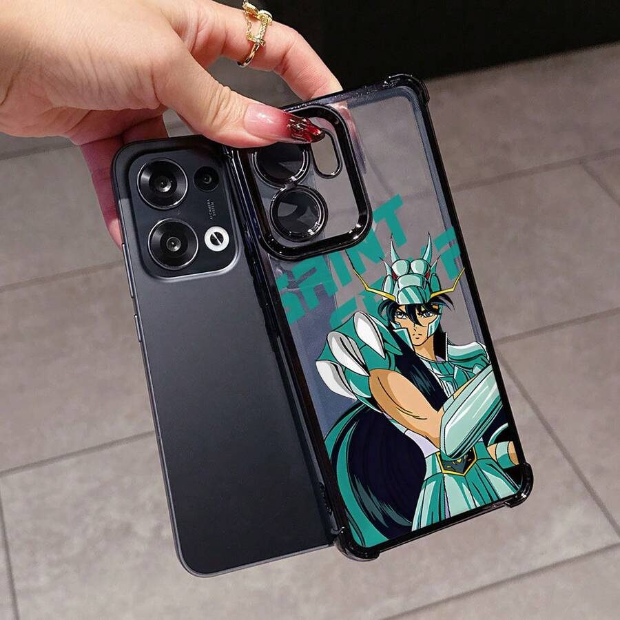 Funda de Teléfono de Lujo Creativa Estilo Anime Guerrero de Pelo Largo SHIRYU, Compatible con OPPO Reno 14, 14F, 13F, 12F, 11F, 13, 12, 11 F Pro 4G, 5G, Marco Electrochapado y Cubierta Trasera Transparente - Mezcla de colores - Ver 1