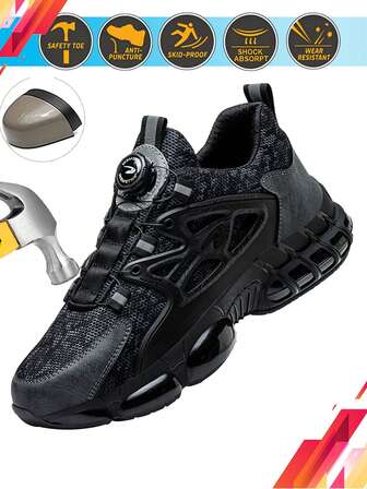Dian Sen Xmas Gifts 1 Pair Men Safety Trainer Sports Safety Shoes Steel Toe Trainer Sport Work Shoes Work Trainer Indestructible Shoes Women Steel Toe Work Shoes With Anti-Puncture Anti-Smash Cushion Sole Rotation Buckle Breathable Perfect Gift,Comfortable Design For Hiking,Outdoor,Lightweight EVA Sole