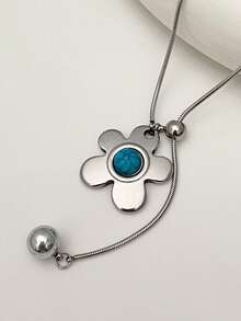 1pc Stainless Steel Tiger Eye Flower Adjustable Necklace, Fashionable Minimalist Elegant Jewelry Suitable For Daily, Party, Date Wear