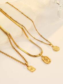 3 piezas Collar con colgante de acero inoxidable con forma de mariposa, tulipán y zorro en color dorado, adecuado para decoración diaria de mujeres o como regalo