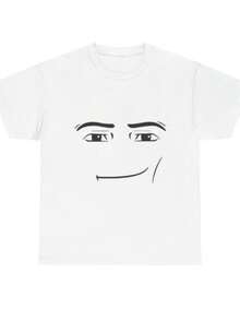 RobloxMan Face Meme Unisex Tee Shirt, Funny Cotton Top For Men And WomenRobloxFace Tshirt, Memes Clothing, Graphic Tee For Gamers - White - View 1