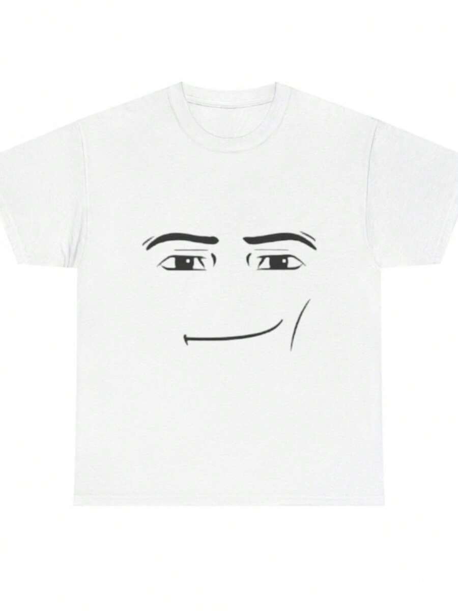 RobloxMan Face Meme Unisex Tee Shirt, Funny Cotton Top For Men And WomenRobloxFace Tshirt, Memes Clothing, Graphic Tee For Gamers - White - View 1