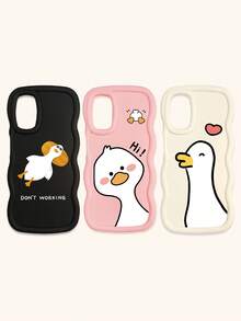 3 Stück süße Cartoon-Enten Muster weiche Silikon Handyhüllen in Schwarz, Weiß, Pink, kompatibel mit iPhone & Galaxy, Dopamin-Wellen Textur Handyhüllen, internationale Version, nicht die Inlandsversion - Verschiedenfarbig - Übersicht 31