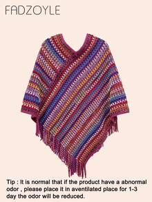 FADZOYLE 1pc Women Scarf Shawl Color Cover Up Sarong Spring And Autumn Warm Outside Vintage Bohemian Style Fashion Daily Travel Tassel Pullover Cape For Dress