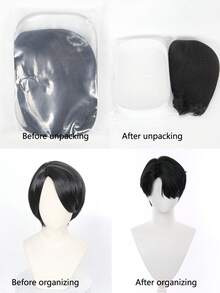 12英寸短款黑色韩流动漫Ji Nu波波头假发角色扮演合成万圣节派对耐热假发 - 黑色 - 查看 7