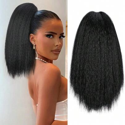 Kinky Ponytail Hair Extensions Claw Clip Yaki Black Ponytail Extension For Kinky Straight Clip In Ponytail Hair Extensions