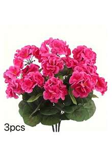 Geranios artificiales - Flores rosas realistas y hojas verdes. Para decoración tanto interior como exterior. Para decoración de bodas, jardines, porches, terrazas, cajas de ventana y macetas colgantes. Exhibiciones estacionales, resistentes a los rayos UV.
