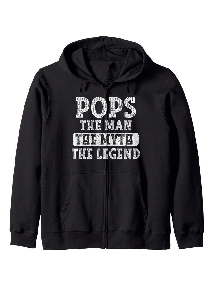 Sudadera con capucha de cremallera popular para el Día del Padre de la leyendaítica de hombres, diseño de moda de manga larga negra para hombres - Negro - Ver 1