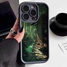 Cubierta de telefono con diseño de bosque de bambú y casa tradicional verde oscuro para uso diario y estilo natural - Blanco - Ver 3