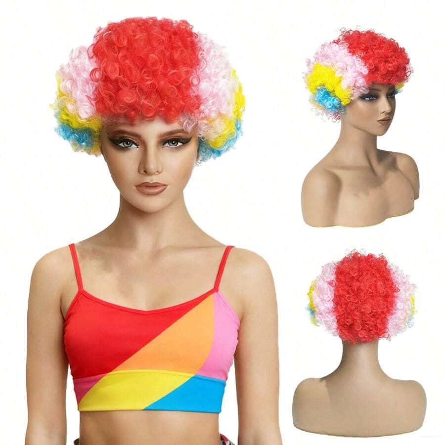 Colorful Clown Wig, Curly Wig For Cosplay, Sports Fans, Funny Party, Suitable For Halloween And Other Festivals