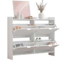 Modern Shoe Rack With 4 Fold-Out Compartments, Free-Standing Shoe Rack, Open Shelves, Suitable For Entryway Or Hallway, White, Dimensions: W. 110/H. 90/D. 24 Cm - 白色 - 查看 9