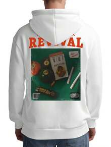 Men's Hooded Sweatshirt, "TREATY OAK REVIVAL" Text Pattern Design, Made Of 260G Heavy Knit Fabric, Polyester-Cotton Material, Suitable For Sports, Home, And Outings, Unisex, Suitable For Festivals And Gifts, Machine Washable - 白色 - 查看 1