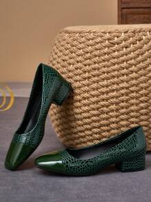 MonaNise Women's Fashion Pink Square Toe Slip-On Pumps With Orange Contrast, Suitable For Vacation, Travel, Shopping, Outdoor, Retro Brown Casual, Navy Blue Versatile High-End Black Flats - Green - View 5