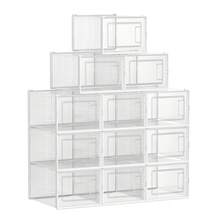 Shoe Boxes, Pack Of 12 Stackable Shoe Storage Organisers, Foldable And Versatile For Sneakers, Fit Up To UK Size 11, Transparent And White LSP005W01 - White - View 8