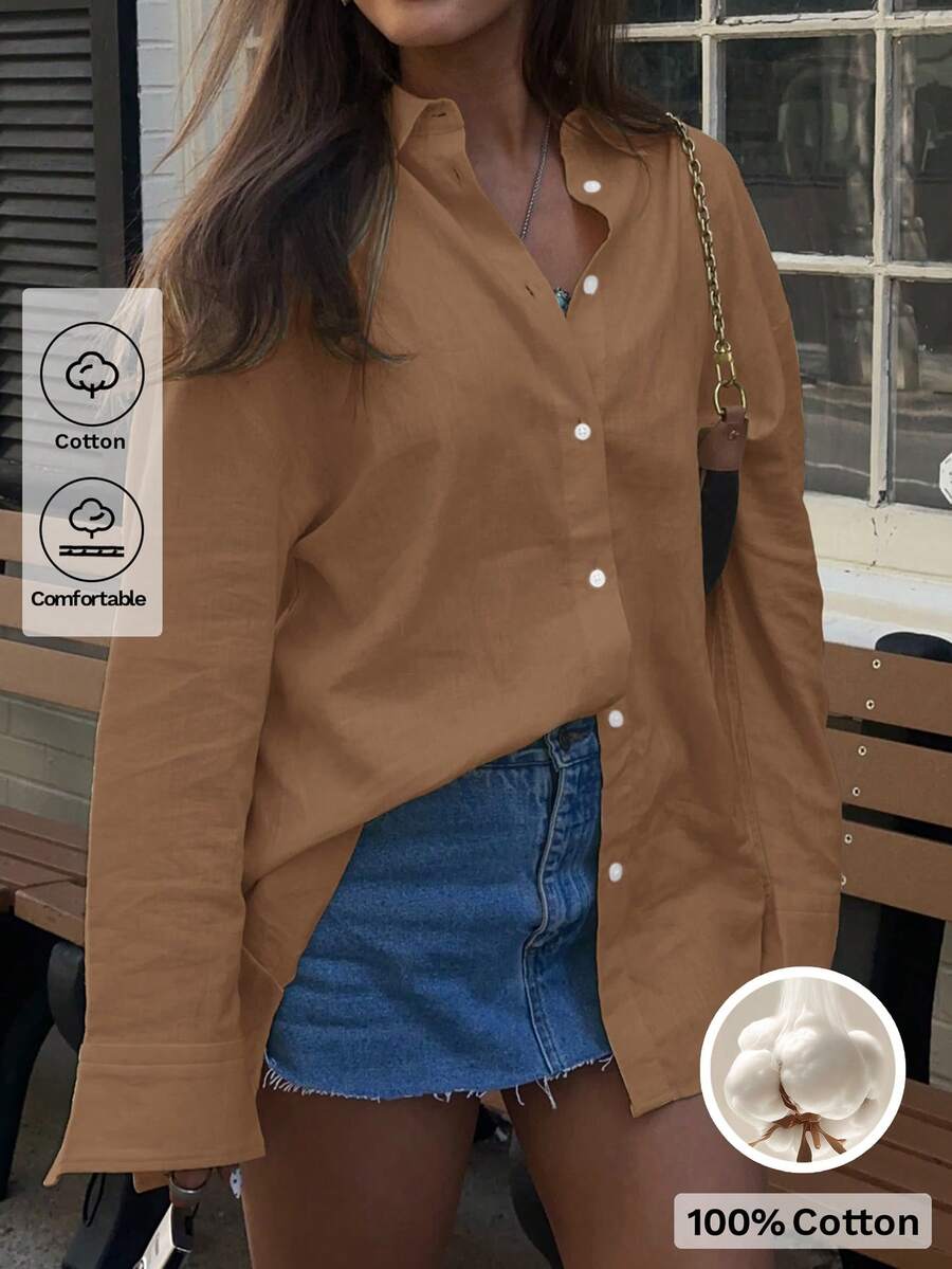 Look Polly Damen Langarmhemd, einfarbig, Einreiher, lässige Mode, rückverfolgbare Baumwolle Herbstkleidung für Frauen, Taschendesign, Schulanfangskleidung, Old Money Stil Damen Weihnachts-Knopfleiste Hemd, Damen Lehrershirts Weihnachten Thanksgiving Shirt Neujahr Look